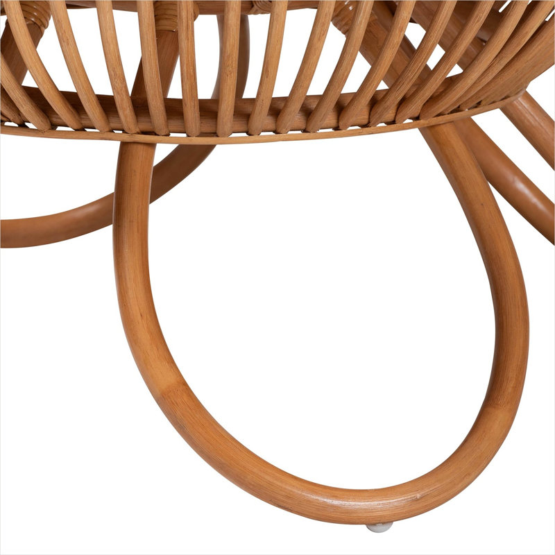 Table basse ronde avec pieds évasés, rotin naturel tissé, largeur ajourée de 31,5 po, conception ajourée légère