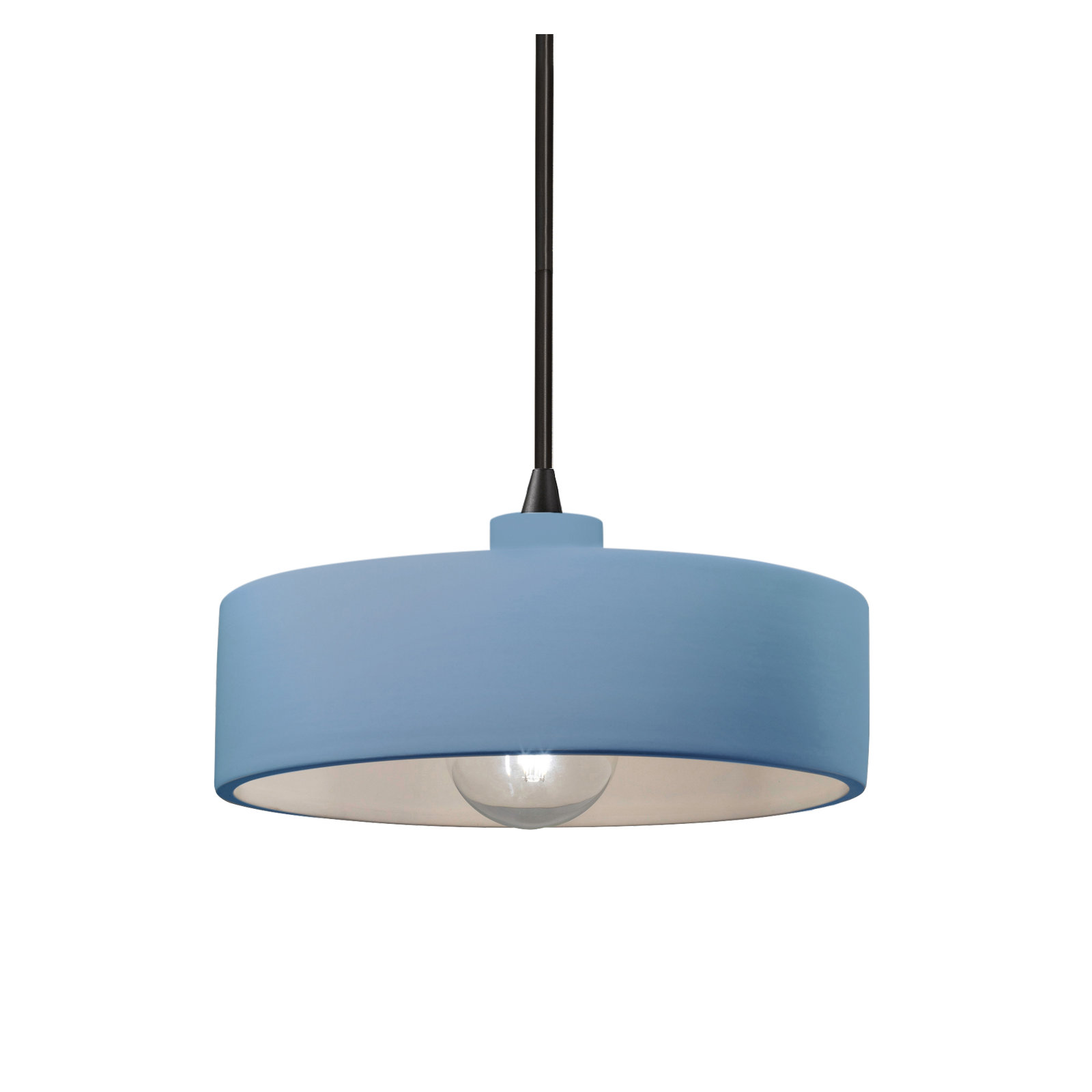Colgate Single Light Ceramic Dimmable Pendant, Matte Black, Sky Blue