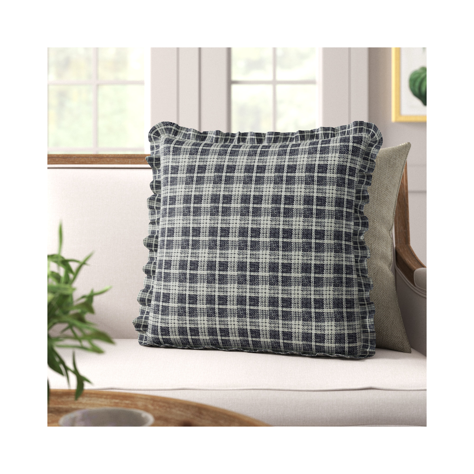 Zeppelin Plaid Cotton Throw Pillow, Black Plaid, Polyester/Polyfill, 18" x 18"