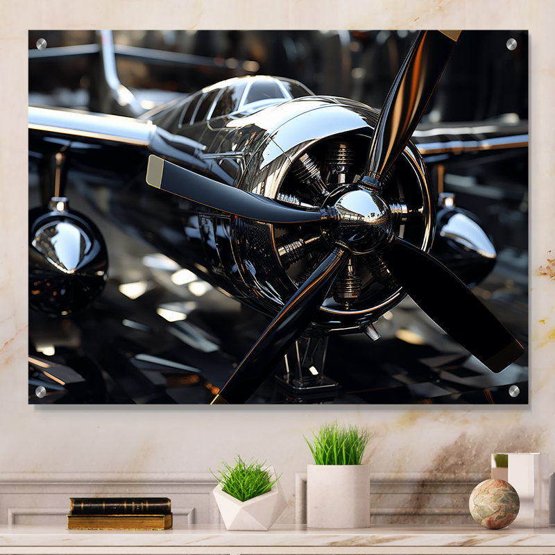Avion avec hélices abstraites - Art mural en acrylique pour cuisine, H 12 po x l 20 po