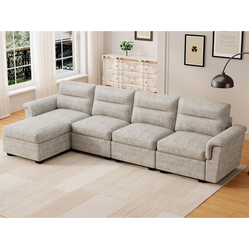 Canapé modulaire réversible 5 pièces avec rangement, Gris clair
