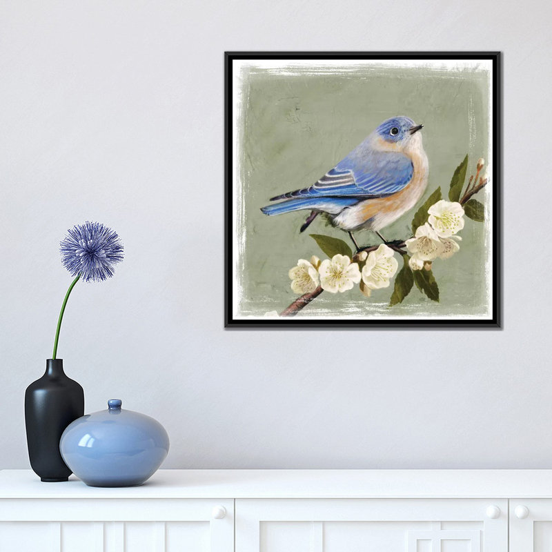 « rouge-bleu », reproduction d’art sur toile, H 18 po x l 18 po x P 1,5 po, Toile avec cadre noir, Blanc