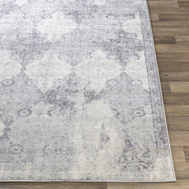 Tapis gris à motif géométrique Shyann, Rectangle 2 pi x 3 pi