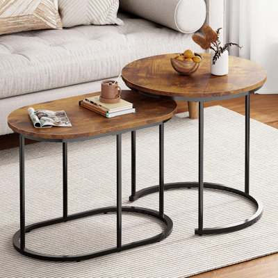 Golden Marble Pattern Nesting Tables - Set Of 2 Stacking Side Tables For Living Room, Balcony, And Office Decor, Vintage Brown