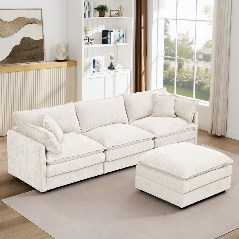 Canapé modulaire en L avec repose-pieds amovible, Beige
