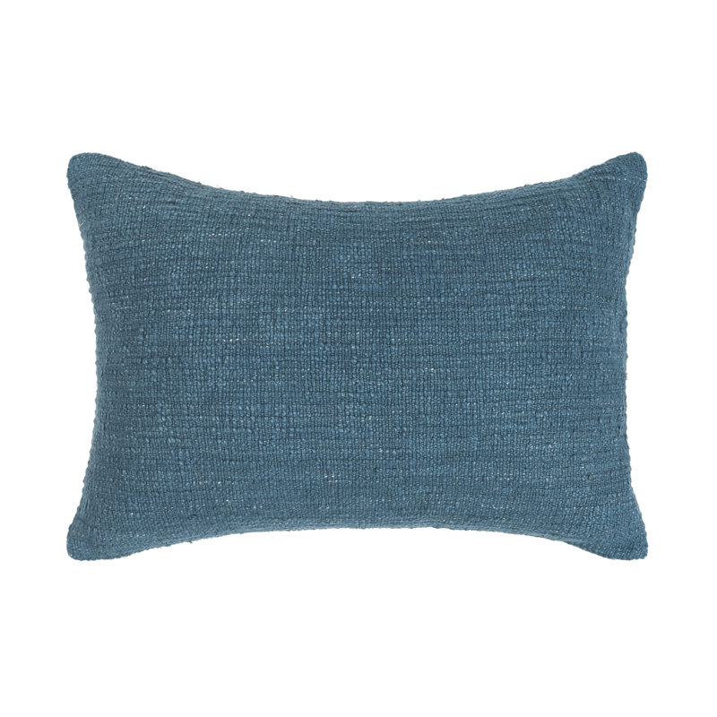 Coussin décoratif en mélange de lin Fable, Bleu, Rectangle H 14 po x l 20 po