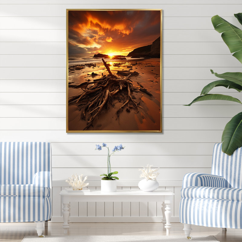 Azilda Beach Golden Sands VII sur toile, H 32 po x l 24 po x P 1 po, Cadre flottant doré