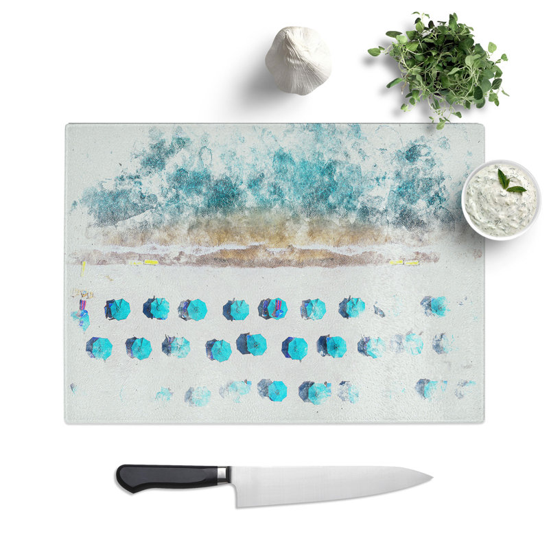 Tempered Glass On the Beach Chopping Board, 20 cm x 28.5 cm
