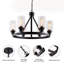 Luminaire suspendu moderne en métal noir 6 lumières avec abat-jour en verre style campagnard pour chambre à coucher