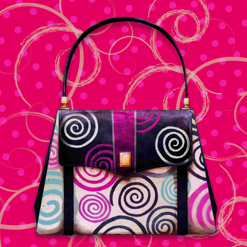 Magenta Swirl Purse - impression sur toile tendue, L 12 po x H 12 po