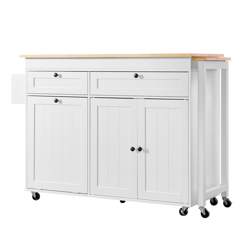 81.6" Kitchen Island With Power Outlets, Extendable Dining Table With 2 Drawers And 2 Doors Cabinet For Kitchen, White