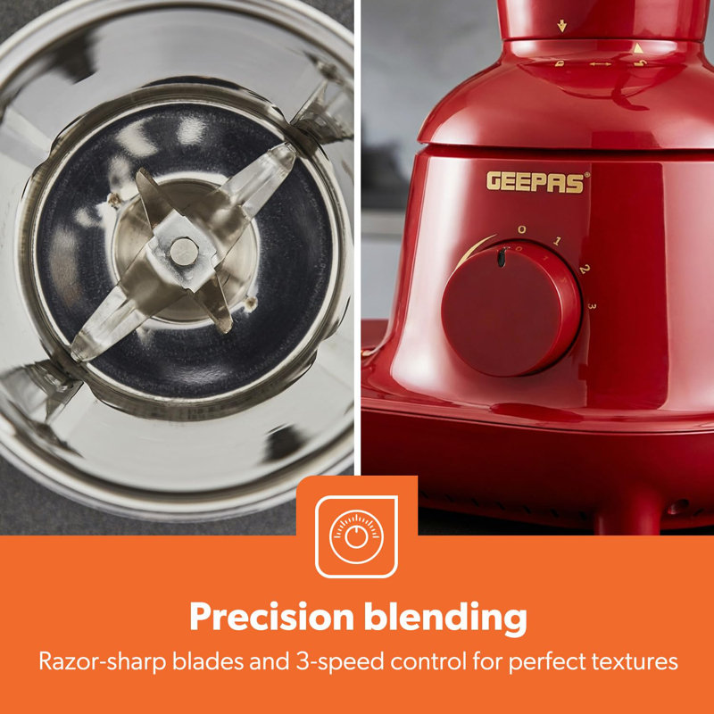 GEEPAS 750W 3-In-1 Mixer Grinder, Dry & Wet Fine Grinding Mixing, Red