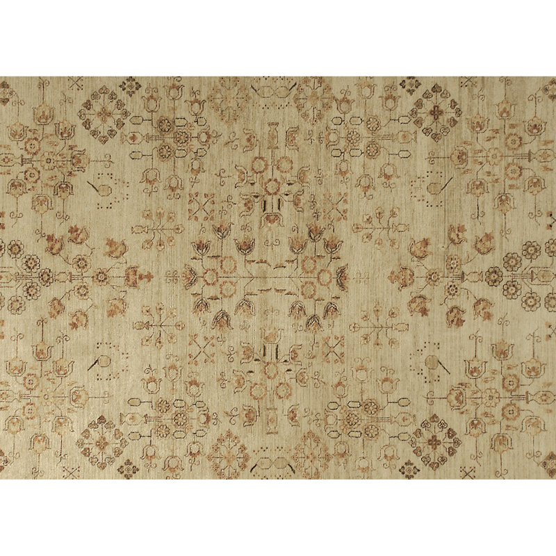 Tapis crème et beige noué à la main de haute qualité, Rectangle 4 pi x 6 pi
