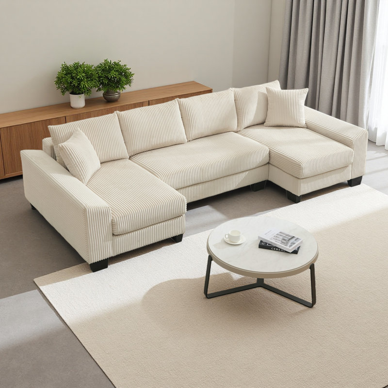 Canapé-lit de 114 po, canapé en forme de U, lit escamotable, canapé-lit convertible surdimensionné 2 en 1, Beige Corduroy