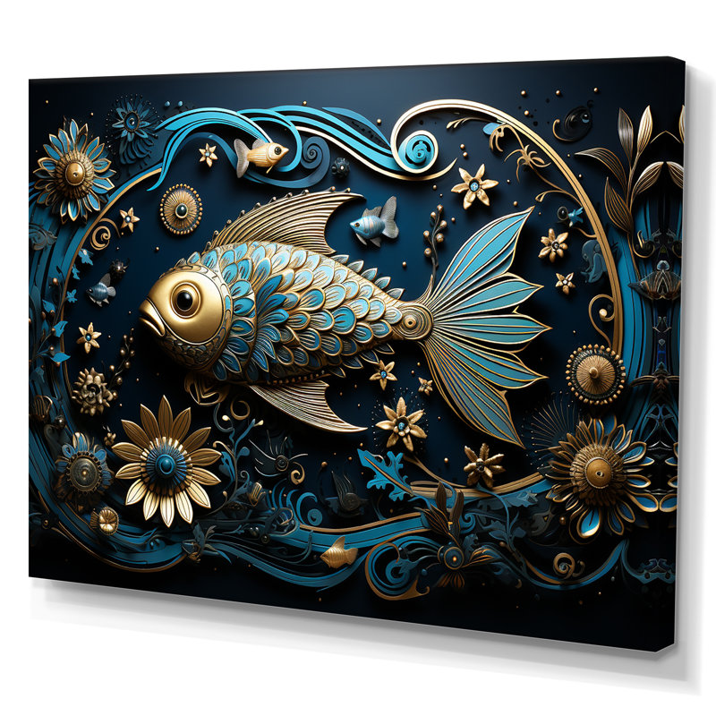 L'hindouisme «Matsyas God Aquatic Azure II», reproduction sur toile, Toile tendue, H 34 po x l 44 po x P 1,5 po