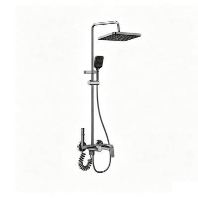 4-Function Shower Mixer Set with Rainfall Overhead, 3-Spray Handheld Grey Titanium Colour