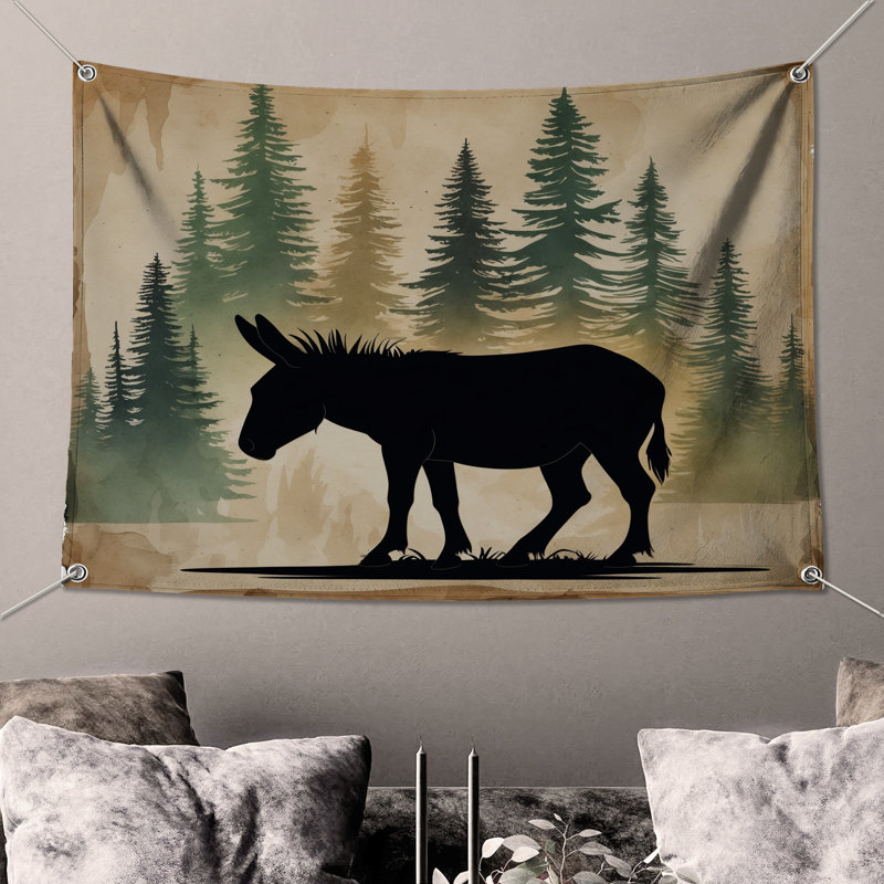 Tapisserie d'âne silhouette de forêt - décoration murale âne, H 50 po x l 60 po avec 4 œillets