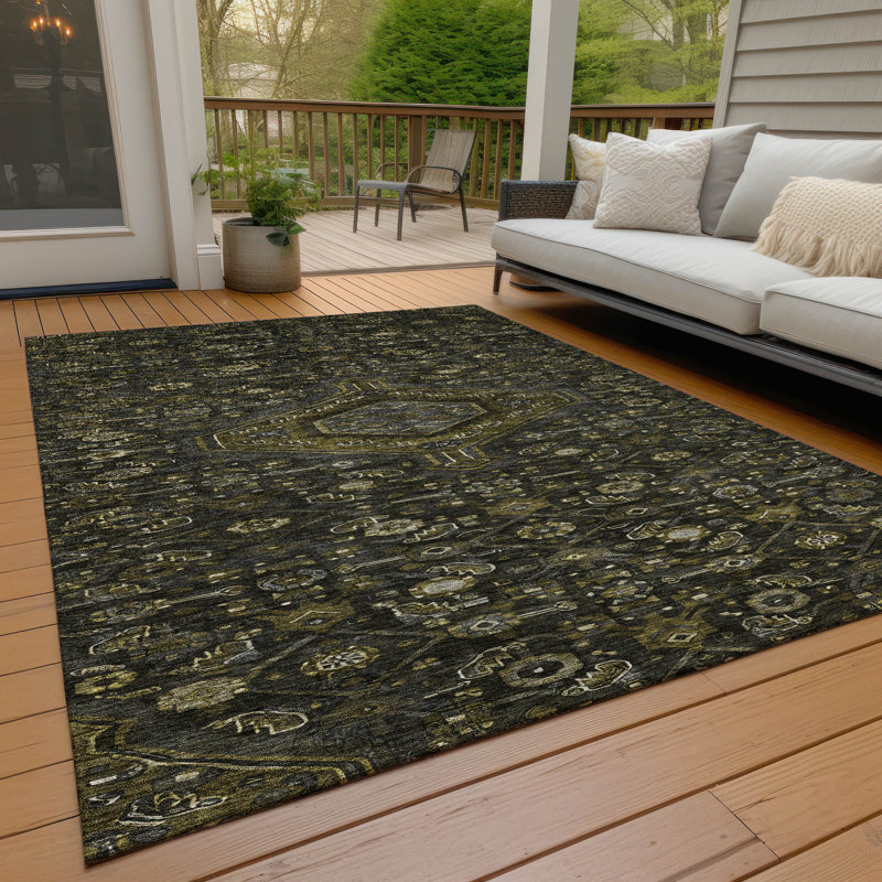 Tapis gris anthracite lavable à la machine intérieur / extérieur Claudian ACN1225, Rectangle 10 pi x 14 pi