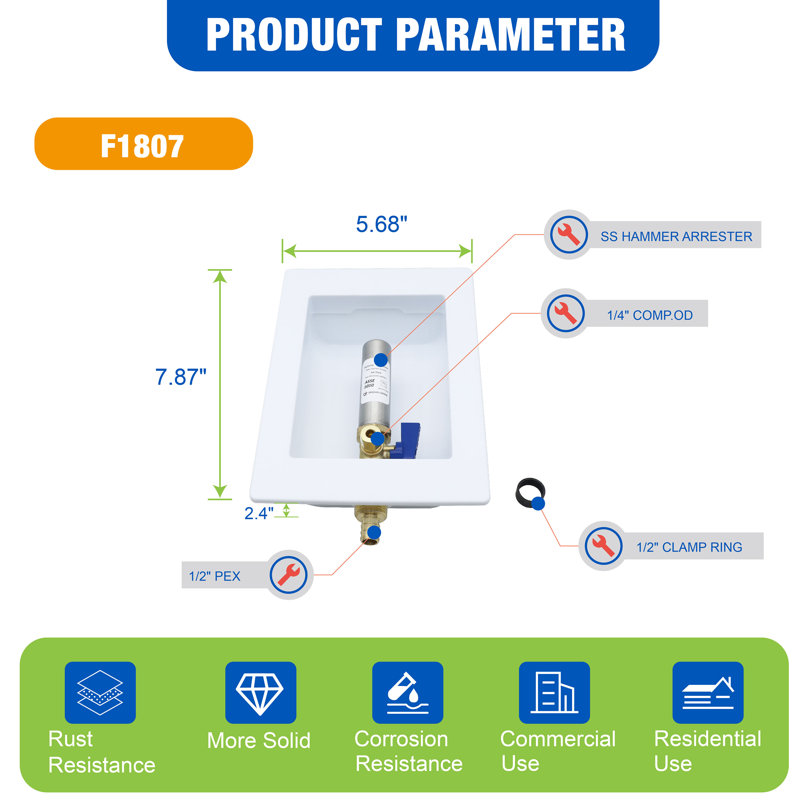 Boîte de sortie de machine à glaçons avec arrêt de marteau à eau SS 1/2 "à sertir / PE1807 PEX connect