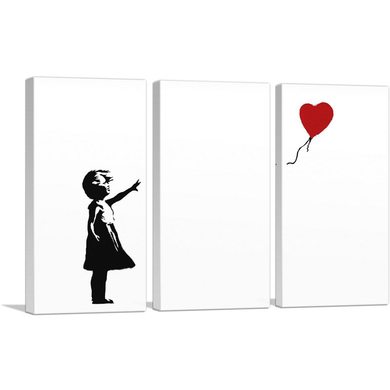 «Girl with balloon» (Rectangle sur fond blanc) par Banksy - ensemble de 3 reproductions d'art graphique sur toile tendue