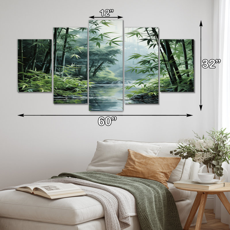 «Japon Art Bamboo Forest», impression d'art mural japonais - 5 panneaux