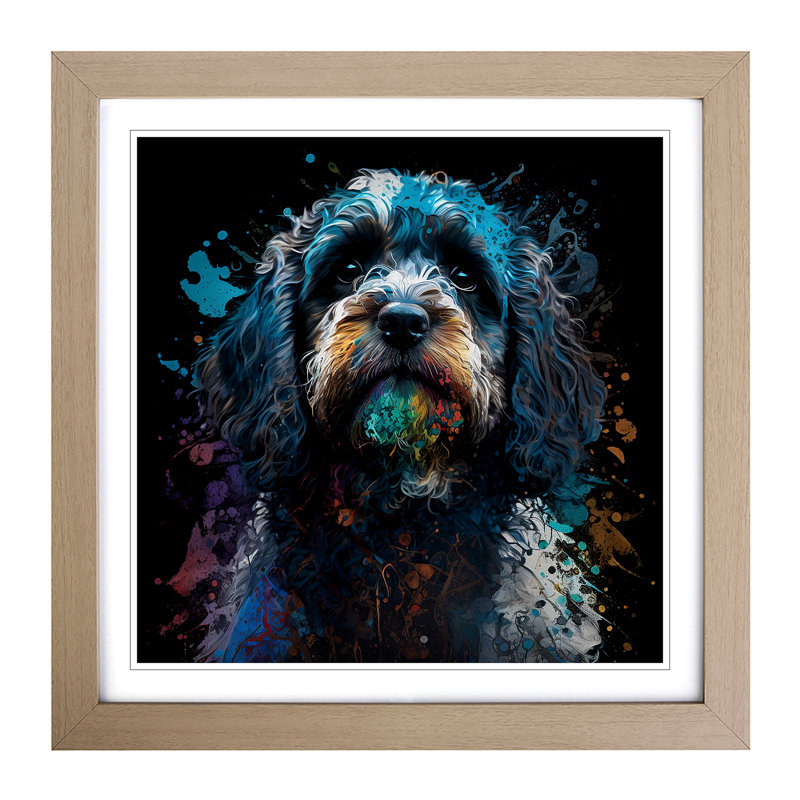 Cockapoo Splatter Art - Framed Print, Oak