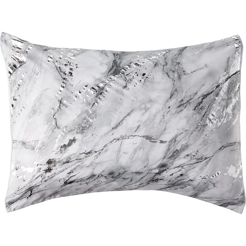 Ensemble d'édredon en marbre métallique, Grand lit + 2 taies d'oreiller standard, Argent argent