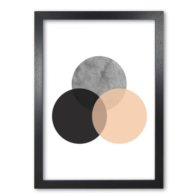 Peach And Black Abstract Circles - Print