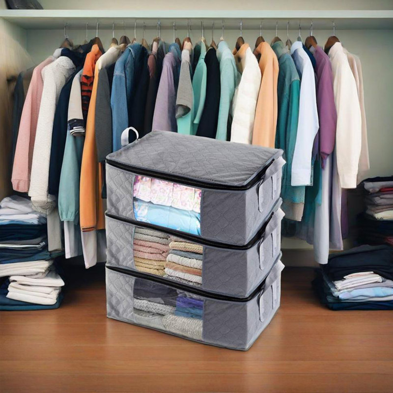 Ensemble de 3 bacs de rangement pour vêtements pliables organisateurs de placard avec poignées durables Tissu épais pour couverture