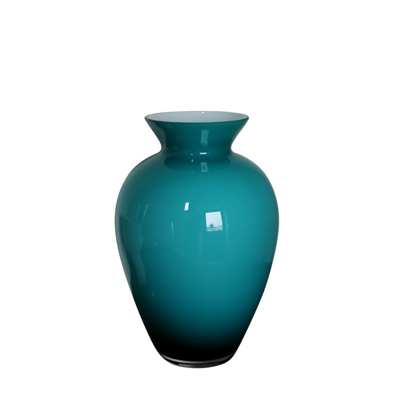 Kaly Glass Table Vase, 11.5" H x 8" W x 8" D, Turqouise Blue