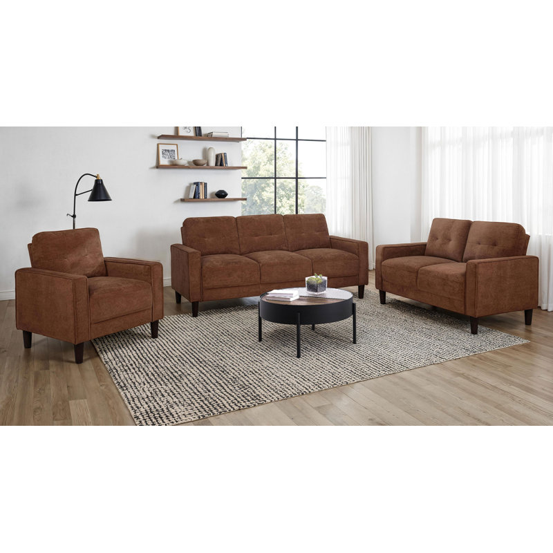 Ensemble de canapé rembourré Heise, Brun, 3 Pieces: Sofa, Chair, Loveseat