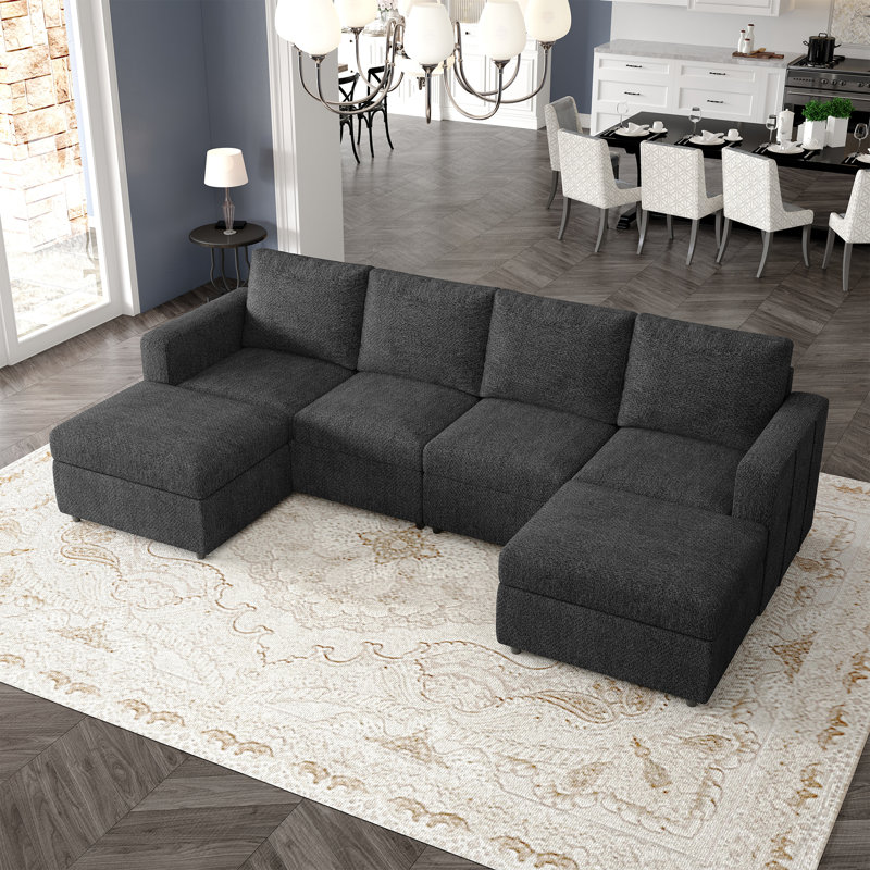 Rafael 4-Seater Modular Sofa Couch Upholstered Storage Sectional Sofa, Dark Gray Chenille