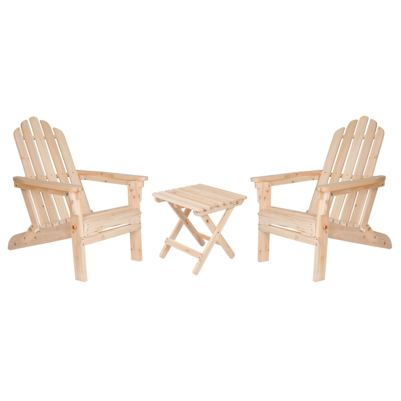 Breeona Wood Folding Adirondack Chairs with Folding Table Set, Natural