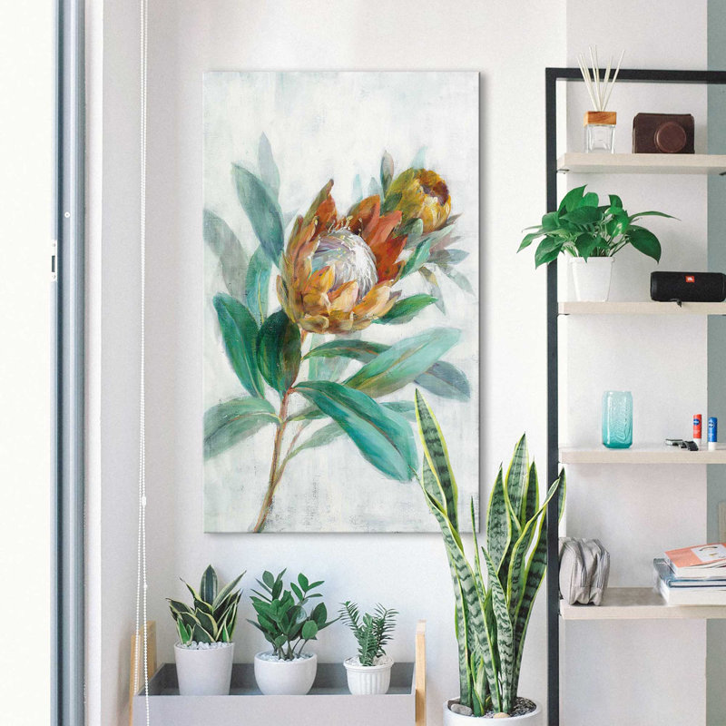 Tropical Protea - Peinture, Toile tendue, H 48 po x l 28 po x P 1,5 po
