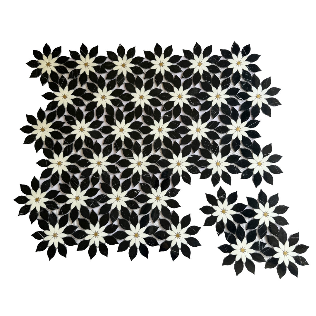 8.5" x 8.5" Flower Pattern Marble Mosaic Wall & Floor Tile (Set of 7) ES Stone 