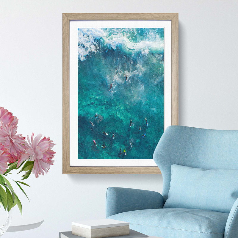 Surfers in Australia - Picture Frame Graphic Art Print, 65cm H x 48cm W x 2cm D, Oak Framed