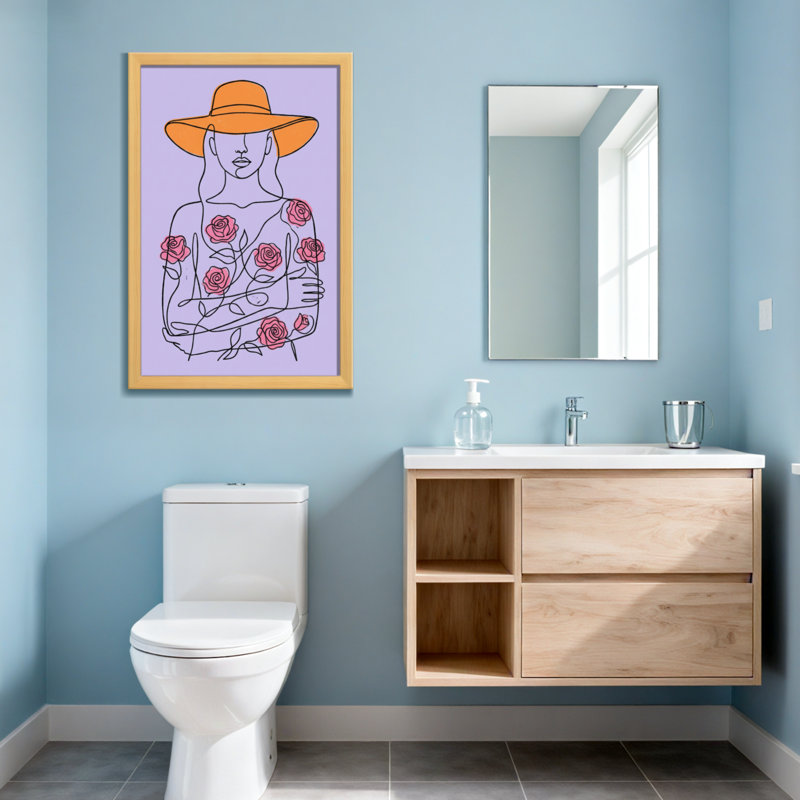 Femme abstraite avec un chapeau et un motif de roses, Toile tendue, Ne s’applique pas, H 18 po x l 12 po