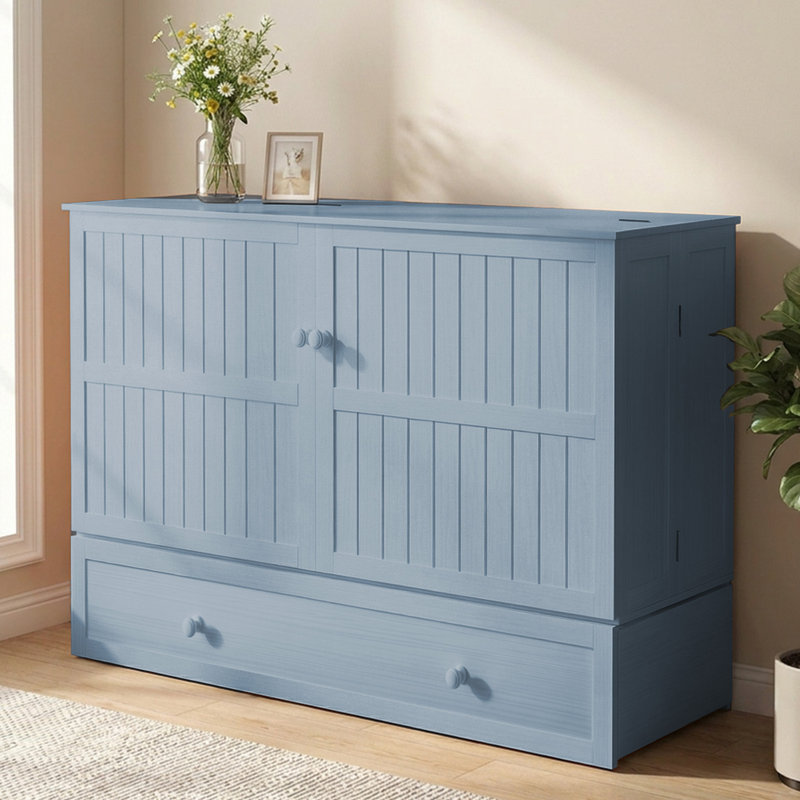 Grand lit escamotable avec tiroirs de rangement et station de charge, bleu Murphy, Bleu