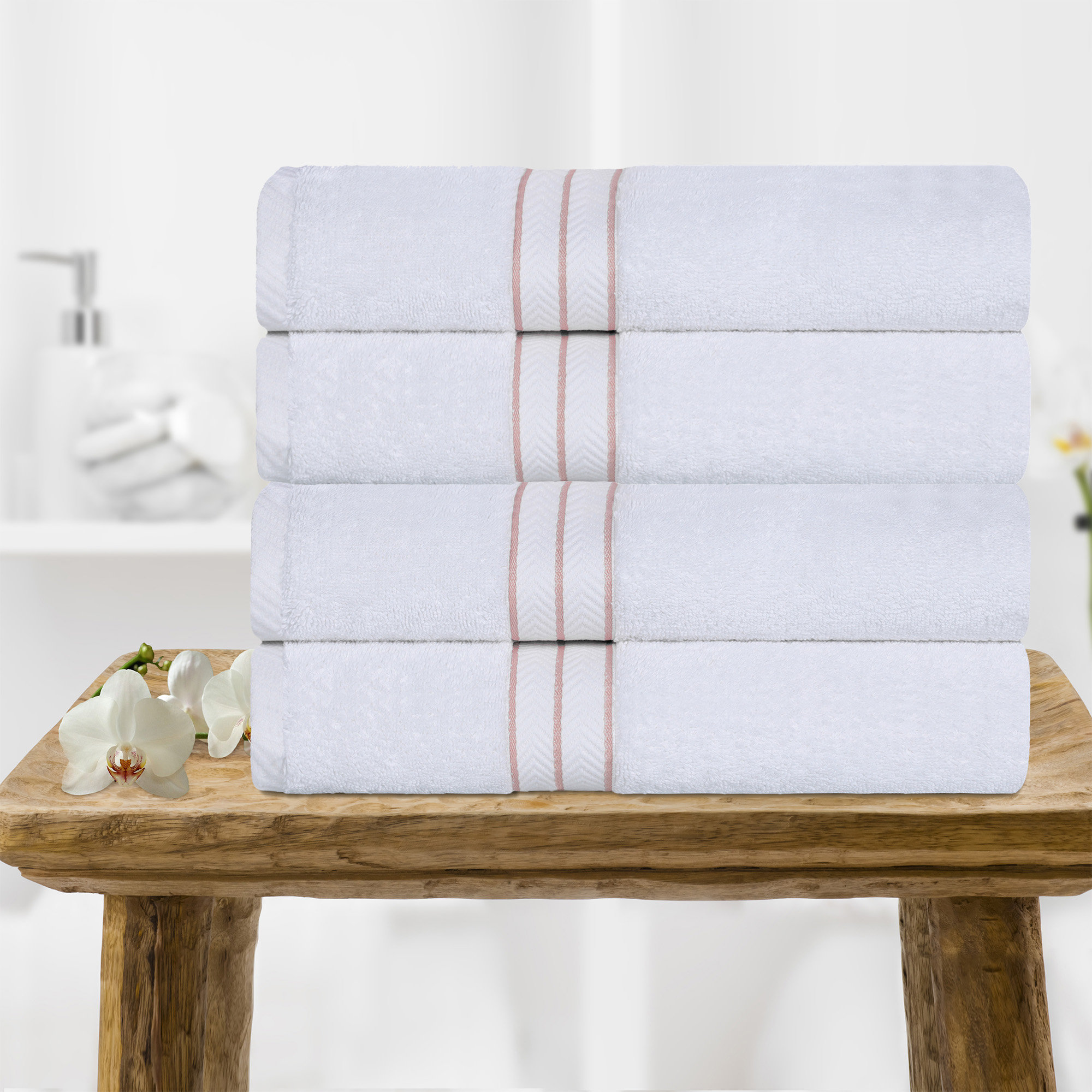 Josann Turkish Cotton Ultra-Plush Solid 4 Piece Bath Towel Set, Tea Rose