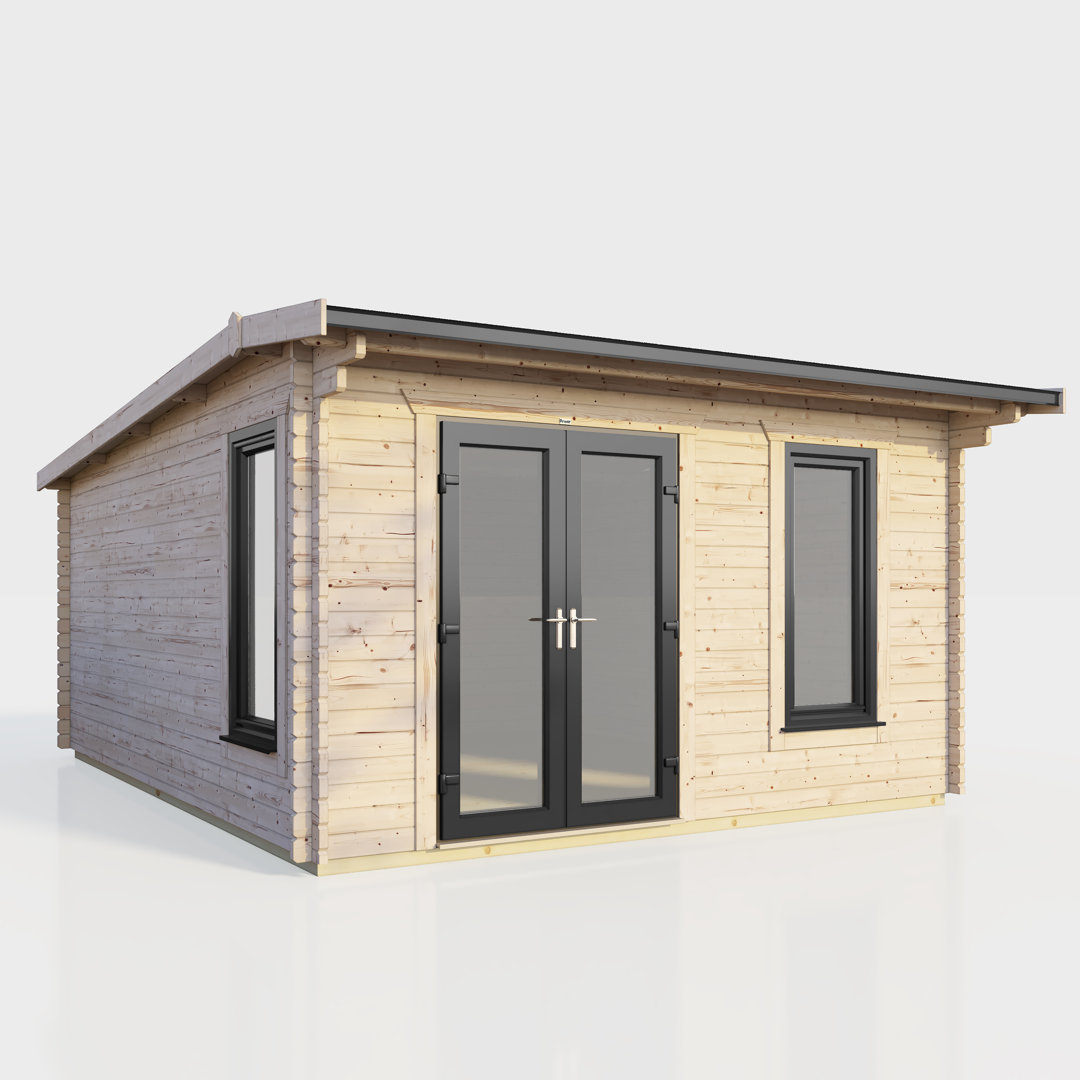 Powersheds 14 x 14ft Apex Log Cabin, Doors to the Left - 44mm
