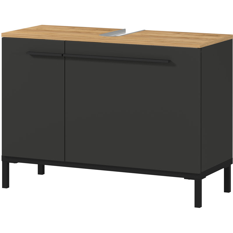 Yonkers  Metal Back to Wall Toilet Unit, Graphite / Oak