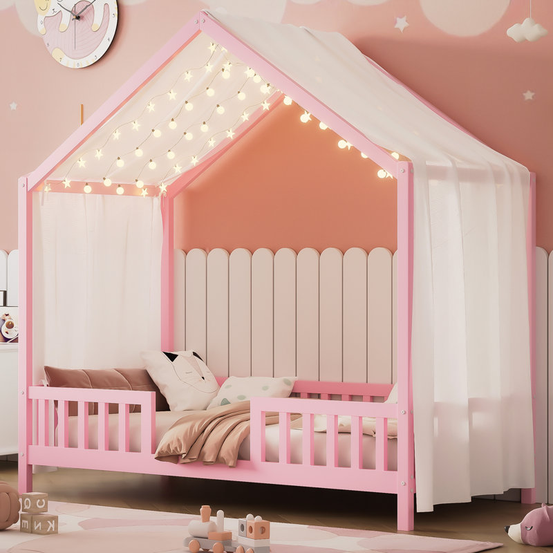 Lit sur pied avec auvent, Lit simple, Rose