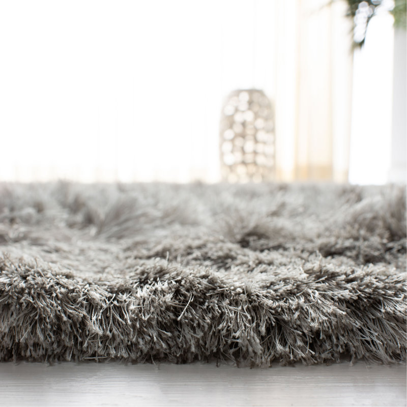 Tapis décoratif gris clair à poil long touffeté à la main Morrell, Rectangle 3 pi x 5 pi
