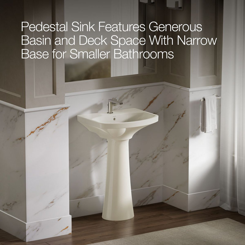 Cimarron® 26.81" Vitreous China U-Shape Pedestal Bathroom Sink with Overflow, Biscuit, Single