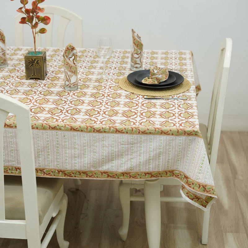 Housse de table imprimée à la main Hridyavan , 160 po x 72 po