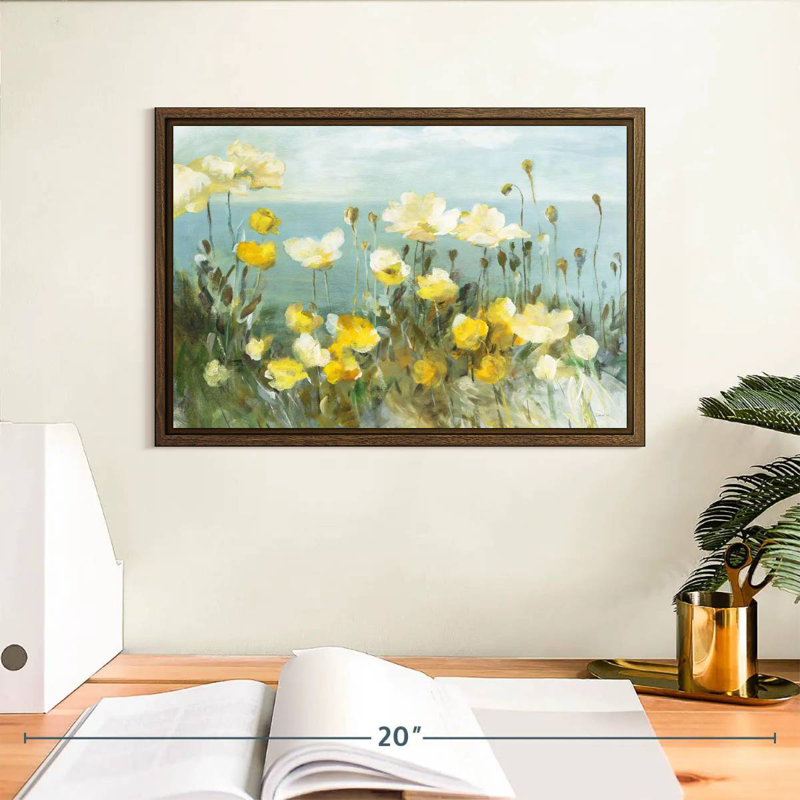 Champ de coquelicots, 37 po x 25 po, Cadre flottant noyer
