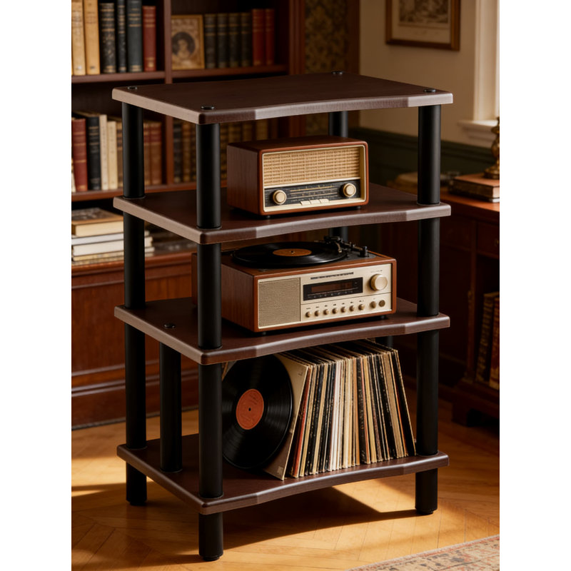 4-Tier Open Air Av Component Stand - Heavy Duty Steel & Mdf Construction, Supports Up To 75 Lbs Per Shelf, Modular Design For Customizable Home Theater Organization