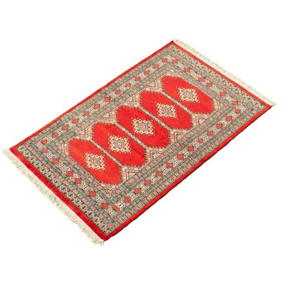 Tapis décoratif en laine de conception unique noué à la main New Age de 3 pi 1 po X 4 pi 10 po en rouge