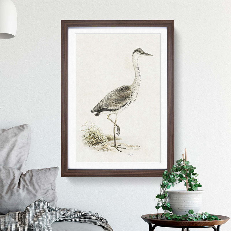 Grey Heron by Von Wright - Picture Frame Painting Print, Walnut Framed, 48cm H x 36cm W x 2cm D