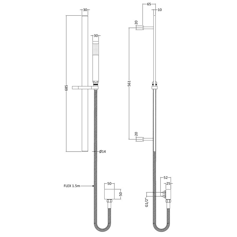 Full/Standard Slide Bar Shower Head with No